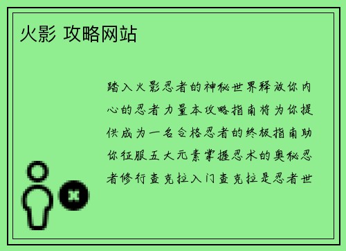 火影 攻略网站
